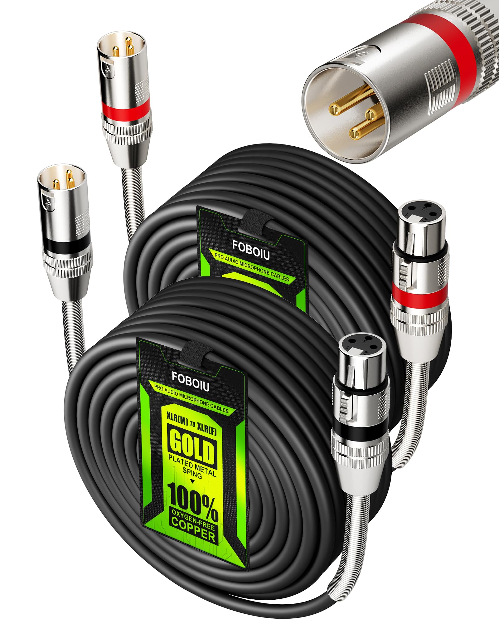 Cavi XLR – Confezione da 2 cavi XLR per microfono placcati oro con rame privo di ossigeno (OFC) schermato e bilanciato da maschio a femmina per altoparlanti
