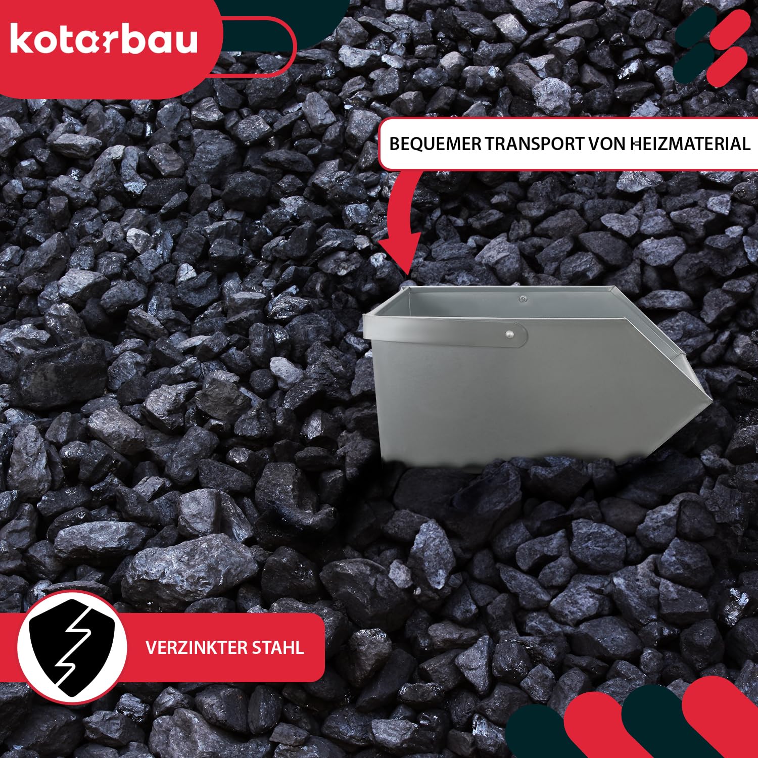 KOTARBAU® Caja para Cenizas, Recipiente con asa, Accesorio de Chimenea, Ideal para Transportar Ceniza, leña o carbón, Cubo de Cenizas, Bandeja, Ideal para Estufa Chimenea Barbacoa, Acero galvanizado