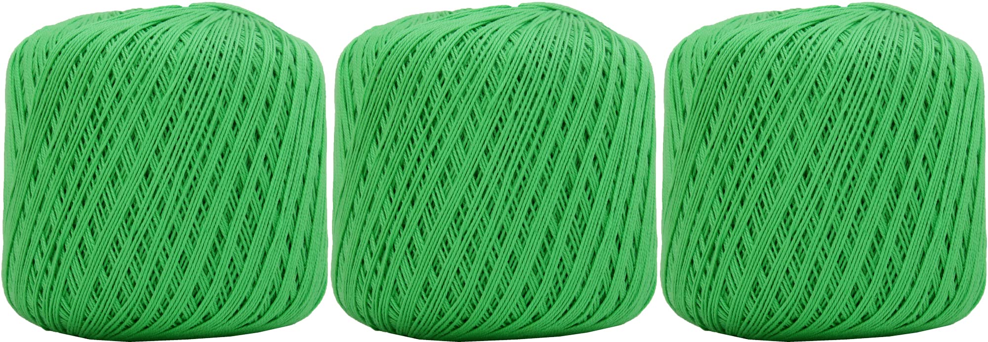 ThreadArt 100% Cotton Crochet Thread Size 10, 3 Ball Pack, Bright Green