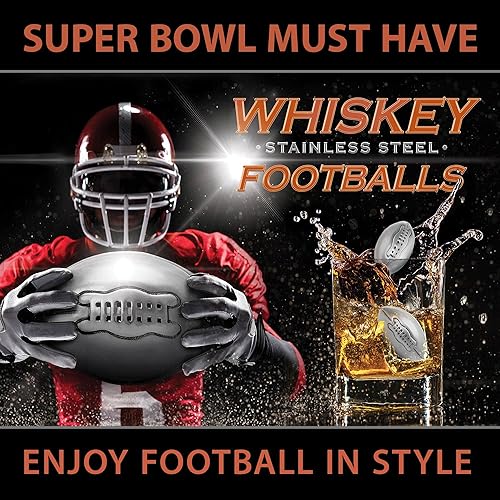 Miniatura 4 de Whisky Stones Stainless Steel Footballs Set of 6 in a Luxury Box. Reusable Chilling Rocks Stone Ice Cubes Beer, Wine Chillers. Cool Birthday Gift