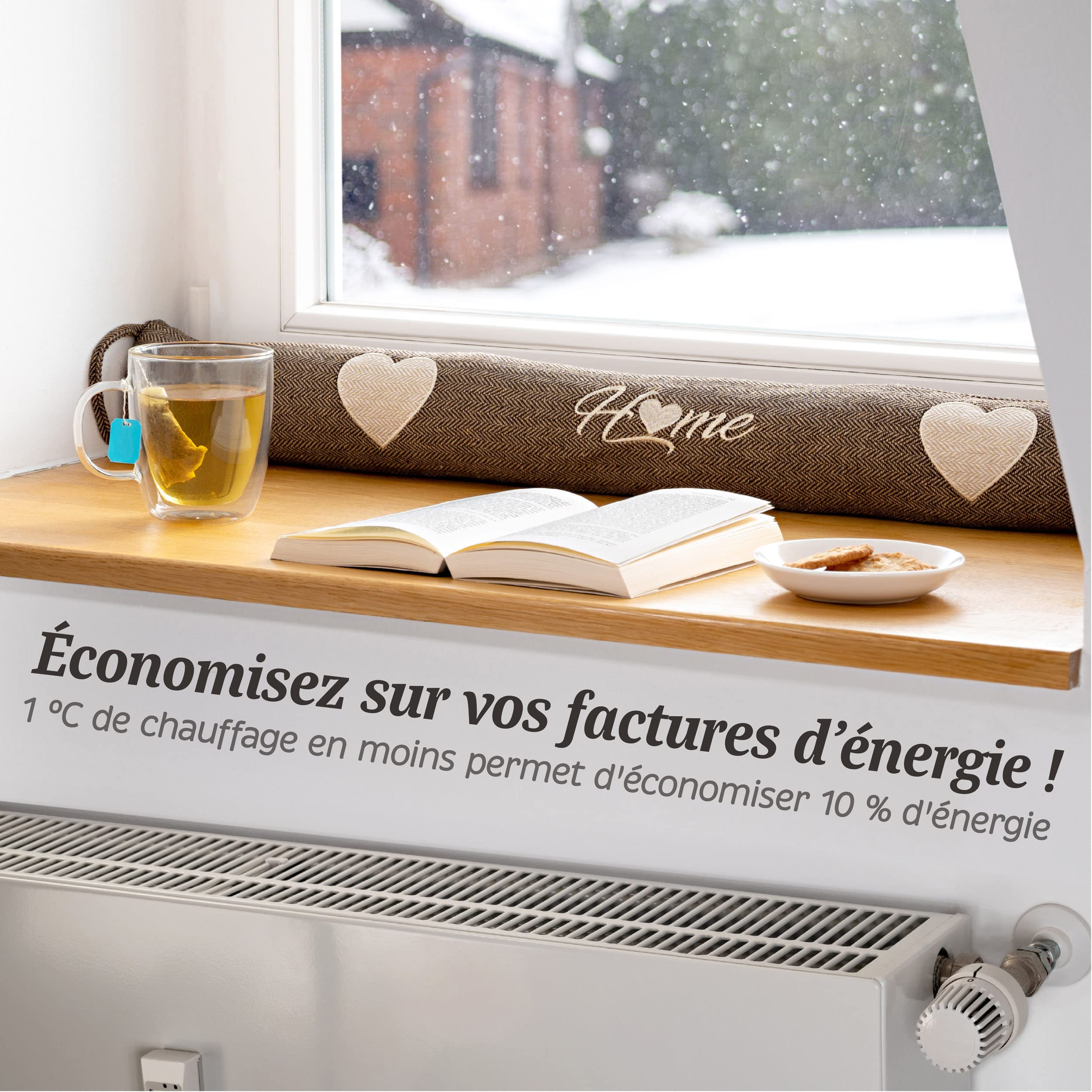 Praknu Boudin de Porte Anti Froid 90cm - Lavable - Économise de l'Énergie - Extra Lourd - pour Portes et Fenêtres - Marron