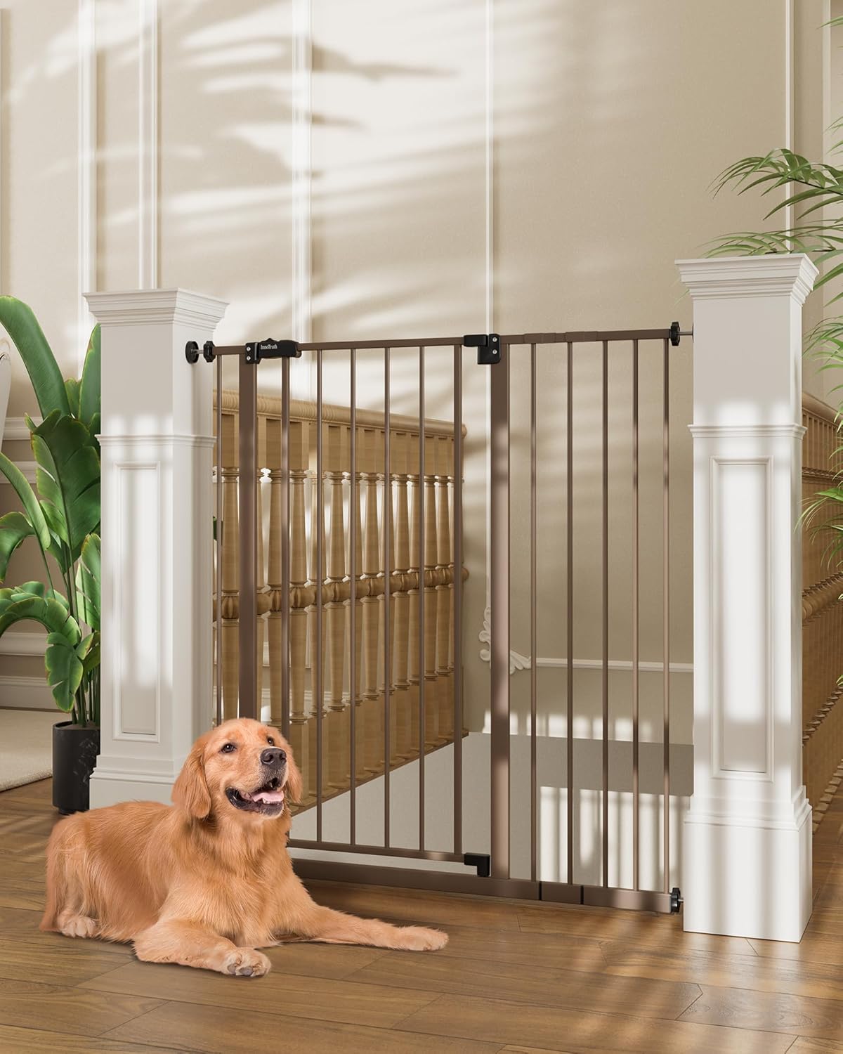InnoTruth 36" Extra Tall Baby Gate for Doorways, 28.9-42.1" Wide Dog Gates for The House One-Hand Opening, Taller Gate for Big Dog Gates for Stairs, Hallways, Bedrooms, Easy Install Kid Gate,Brown Brown 28.9-42.1" W x 36" H