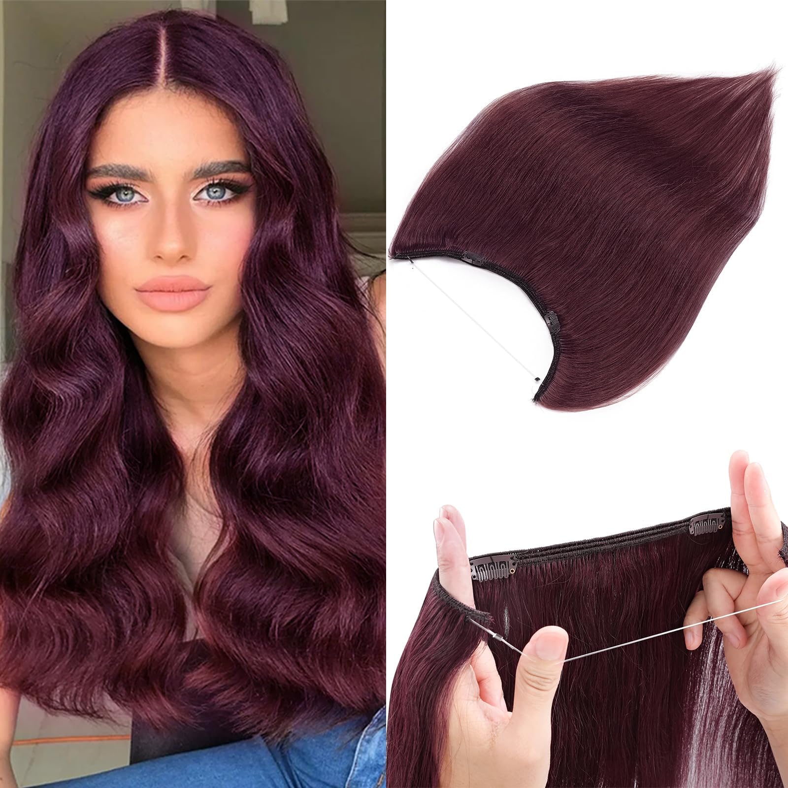 Amazon.com : Halo Hair Extensions Real Human Hair,Prokyvity Halo Hair ...