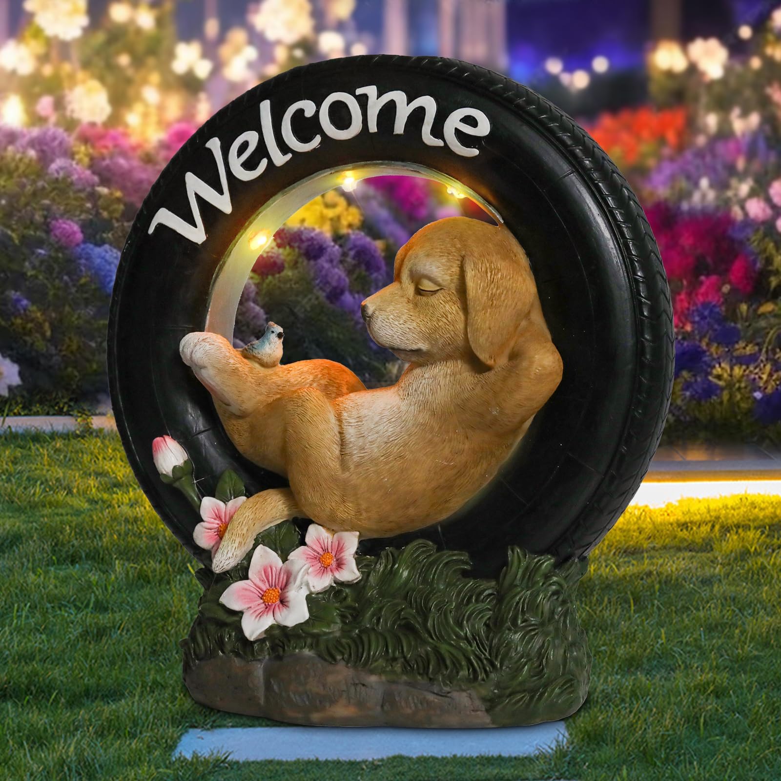 Solar Powered Sign Light Welcome Dog Light