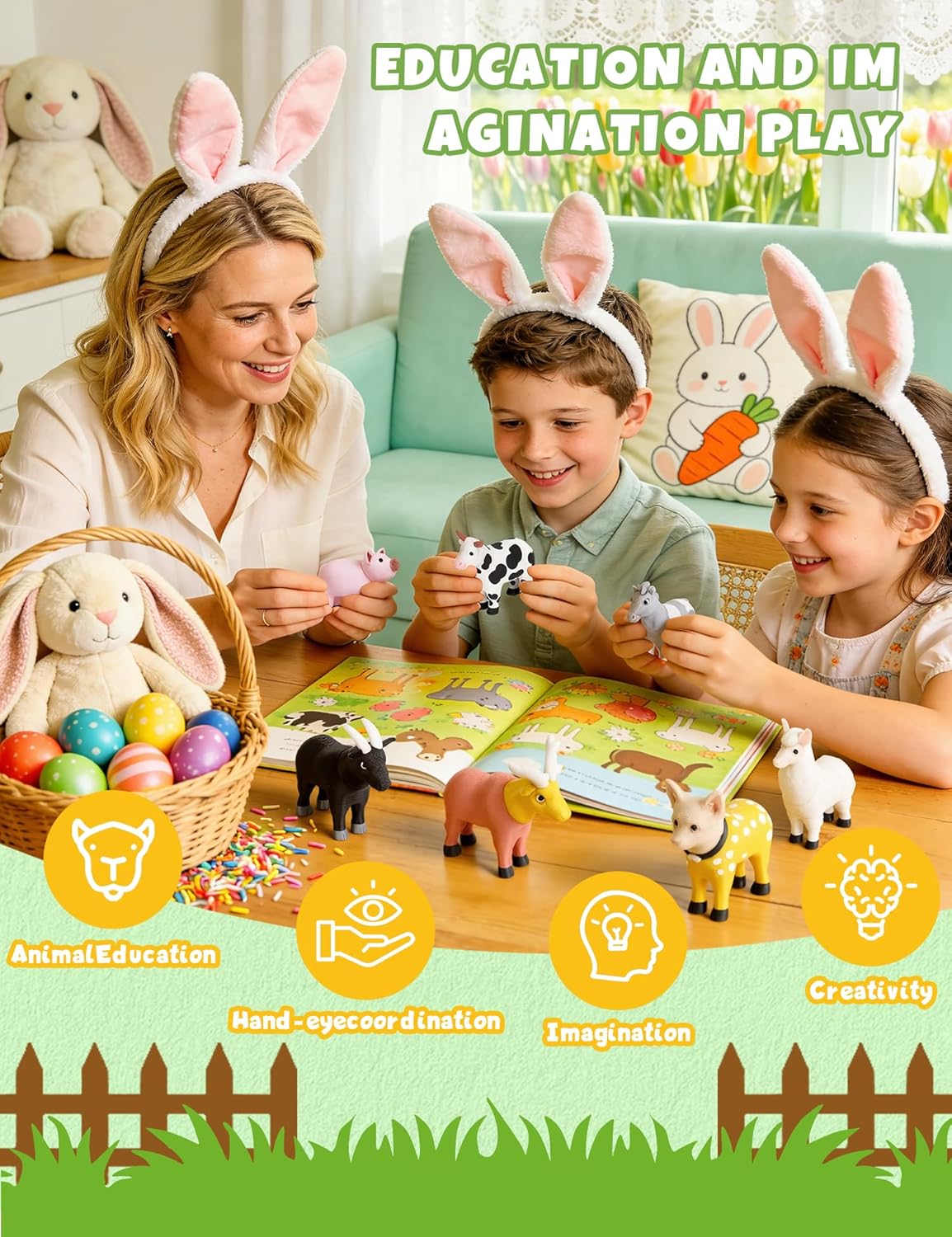 Cessfle 40 Pieces Magnetic Farm Animals Toys Play Set, Fun and Educational Mini 3D Printed Animals for Easter Basket Stuffers, Easter Gifts for 5-7 8-12 Year Old Kids Boy Girl