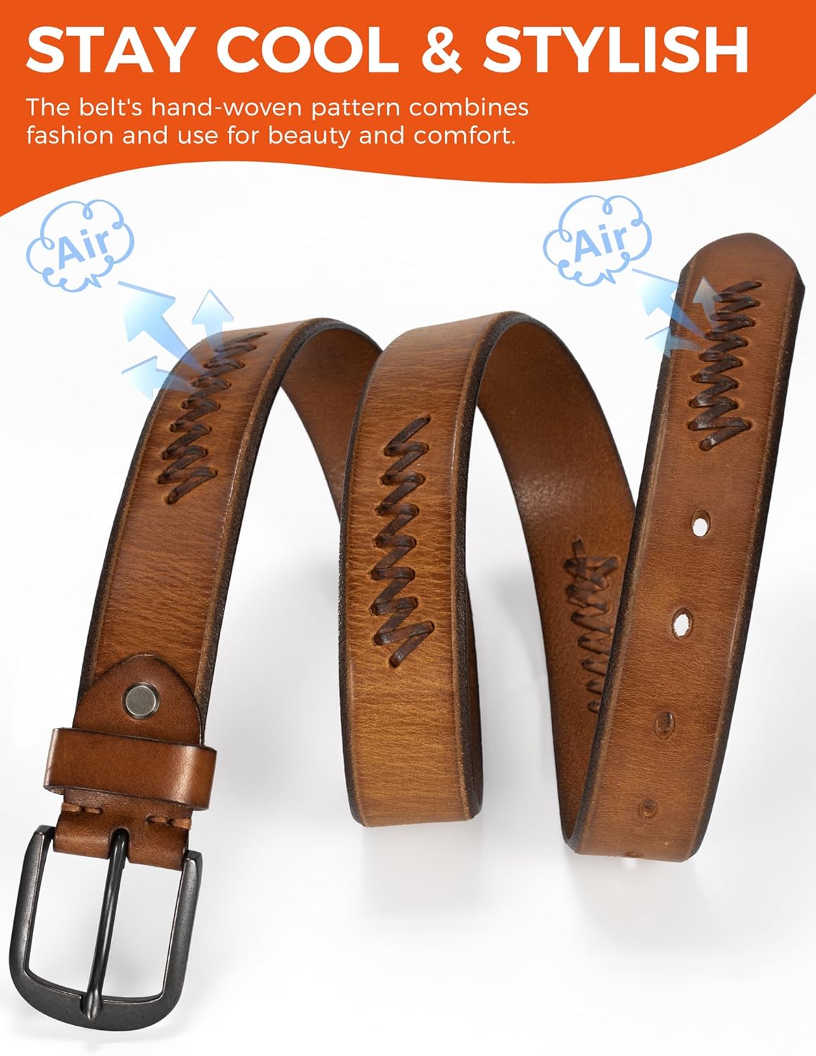 1.3“ Women's Casual Leather Belt with Metal Buckle - Image 4