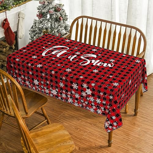 Horaldaily Mantel de Navidad rectangular de 60 x 84 pulgadas, diseño a cuadros color azul nieve, lavable, para decoración de fiestas, pícnic, cenas