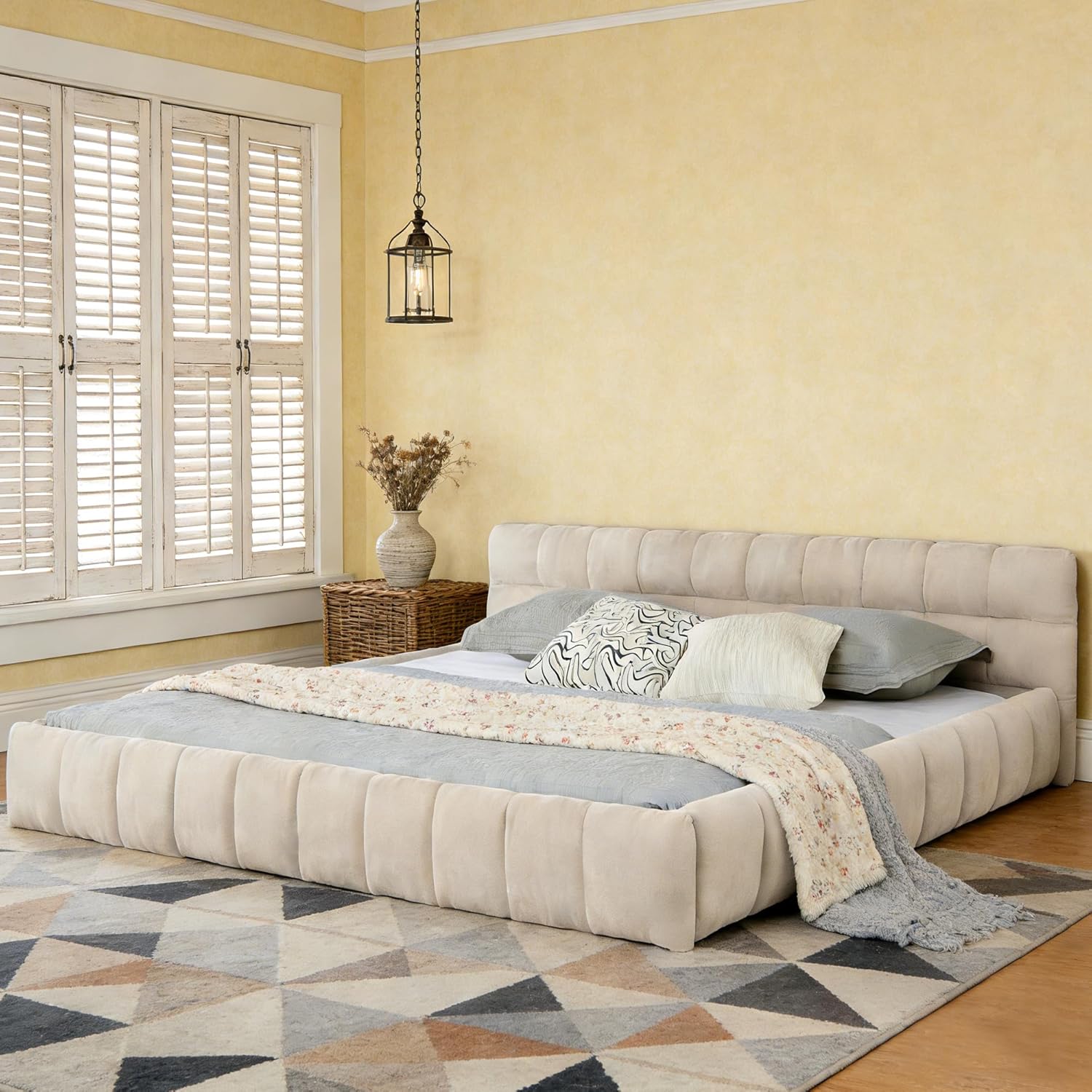 Quiet Luxury Grounded Bed – Premium Thick Chenille