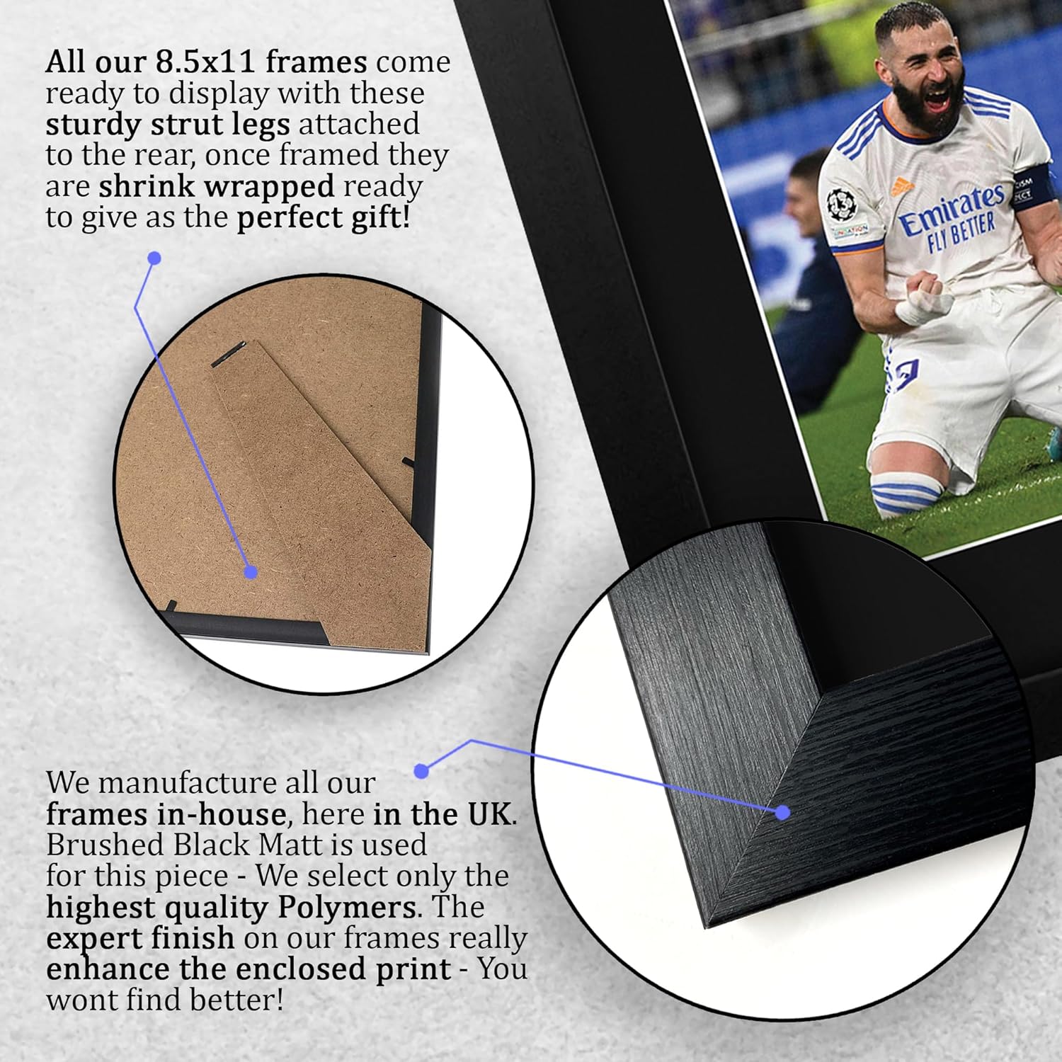 HWC Trading Karim Benzema Real Madrid Framed Gifts Printed Signed Autograph Picture for Football Fans and Supporters - US Letter Size