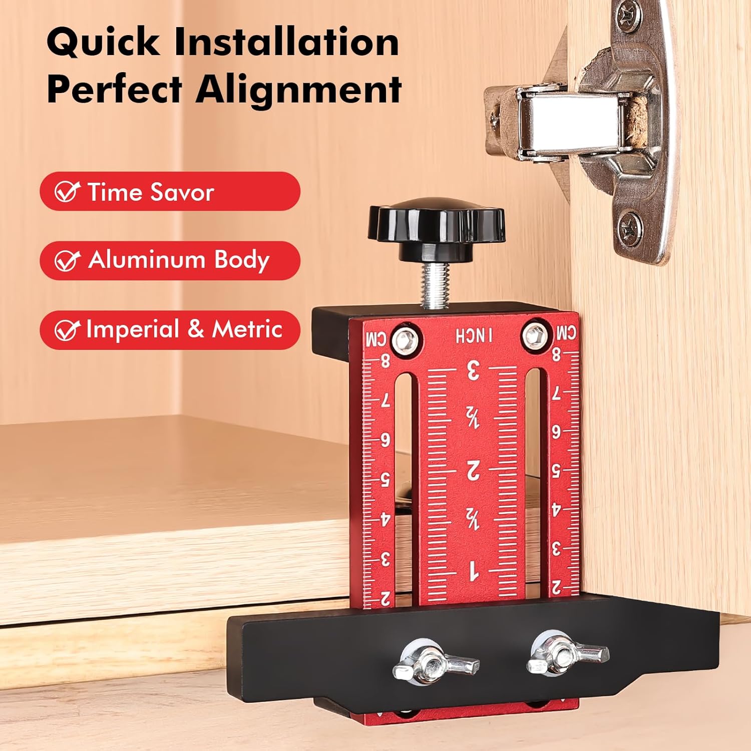 Cabinet Door Mounting Jig, Premium Aluminium Alloy Cabinet Door Installation Positioner, Adjustable Positioning Tool for Easy Door Alignment on Frameless & Face Frame Cabinets - Image 2