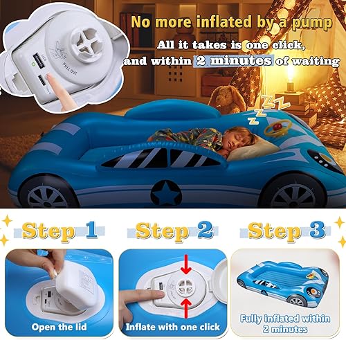 Miniatura 2 de JOSEN Cama inflable de viaje para niños pequeños, cama de viaje inflable con bomba de aire eléctrica integrada, cama portátil para niños pequeños,