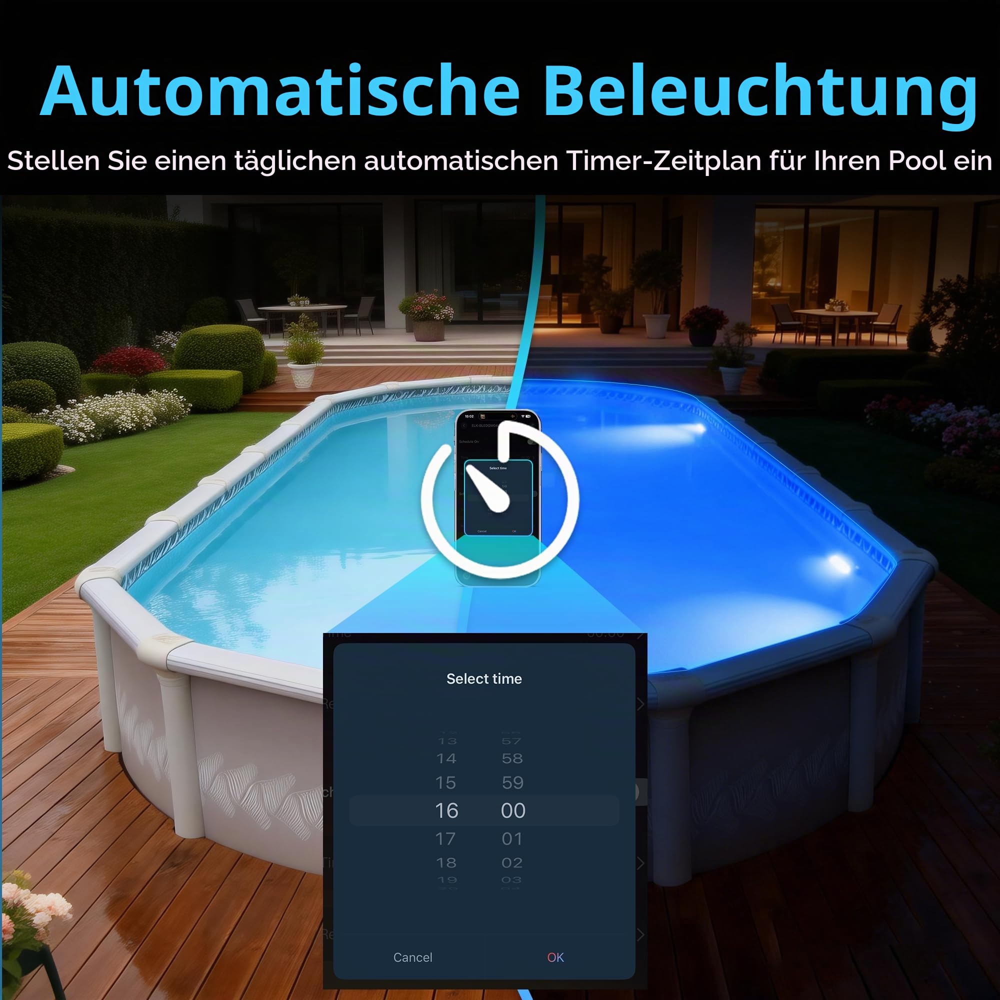 LED Poolbeleuchtung mit 2" Außengewinde, 25W Harz Gefüllt RGB Poolscheinwerfer für Aufstellpools, APP-Steuerung mit Timer, 12V AC Unterwasserscheinwerfer mit 9.5m Kabel für Stahlwandpool
