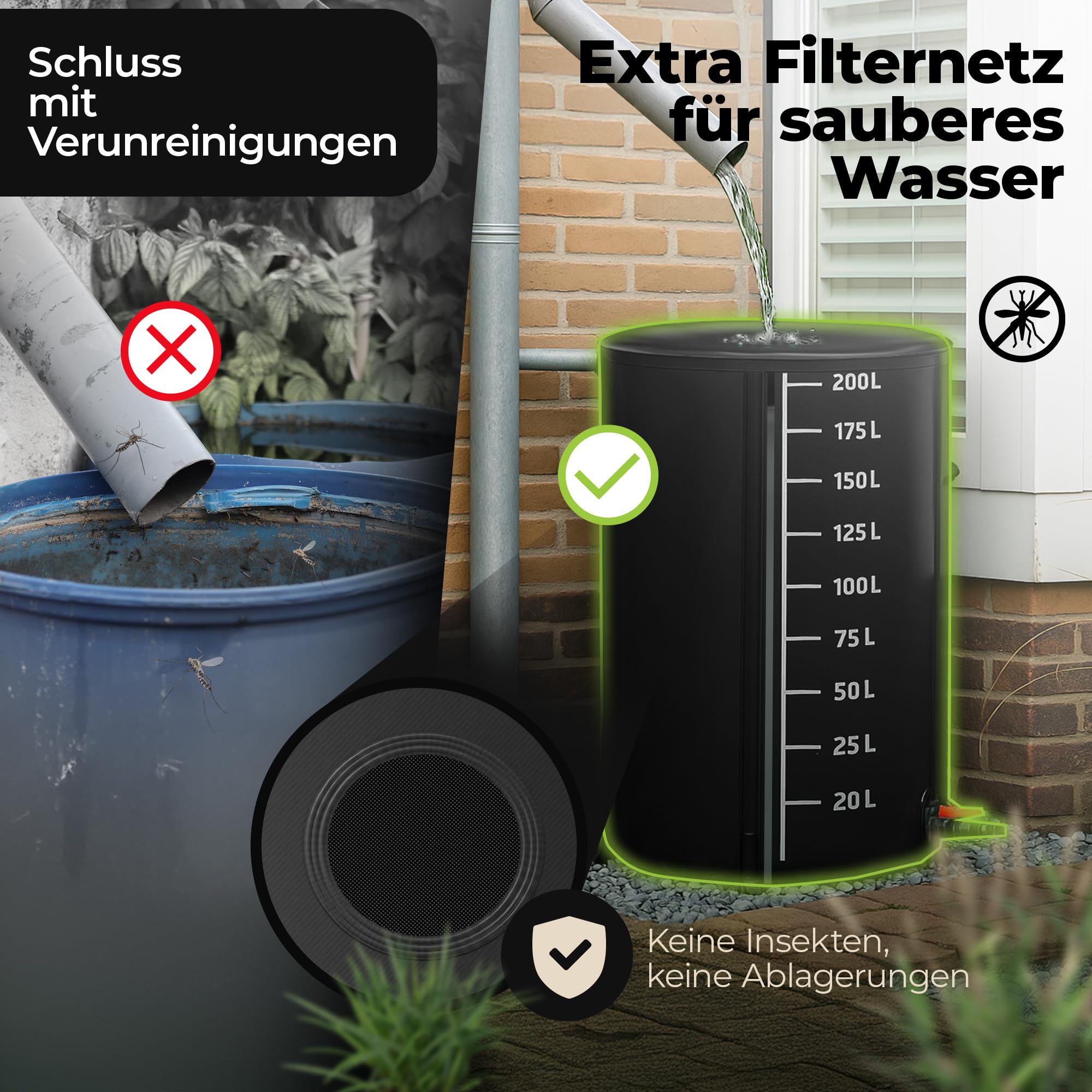 Tonel plegable de 200L – barril de lluvia / barril de agua pluvial / depósito de agua plegable – barril de agua estable – resistente a la intemperie – con indicador de nivel y sistema Air