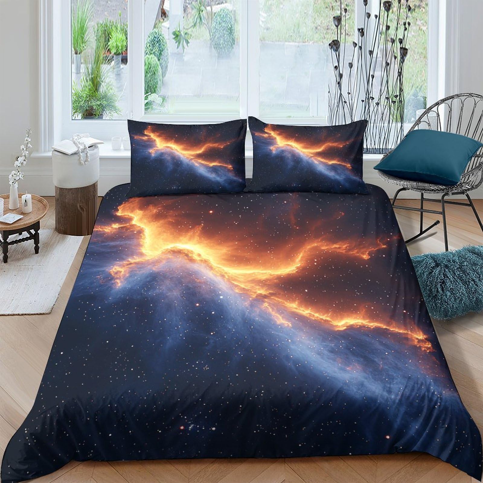 Ctjqhvkz Style-3 3D Printed Fire Lightning Fitted Sheet Microfiber Soft Breathable Cosmic Volcano Mattress Cover Bedroom Decor Single（135X200cm）