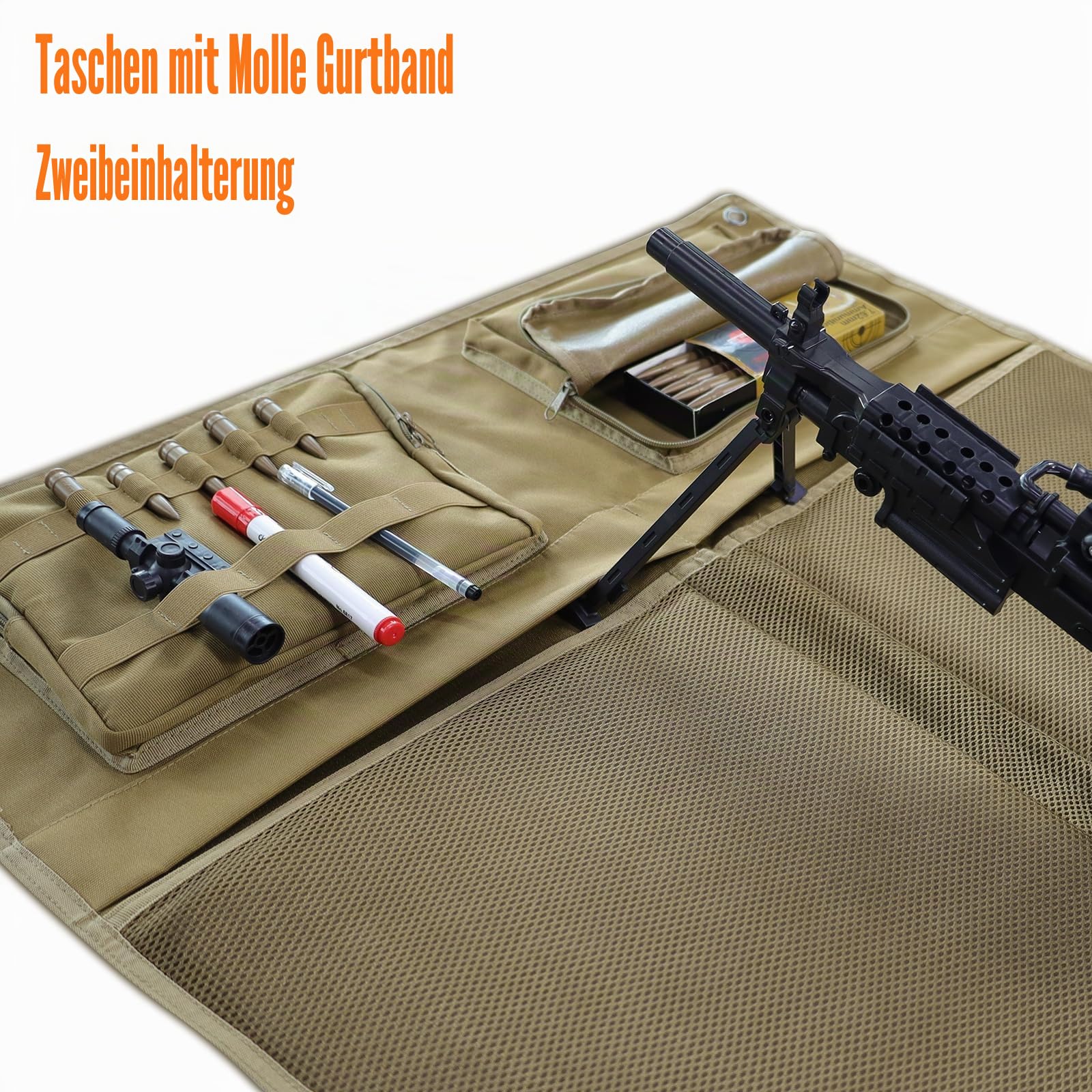 Schießmatte, extra groß, tragbar, gepolstert, taktisch, rutschfest, wasserdicht, aufrollbare Schießmatte mit Taschen, Zweibeinhalter, Molles für Reichweitenschießen, Gewehrjagd