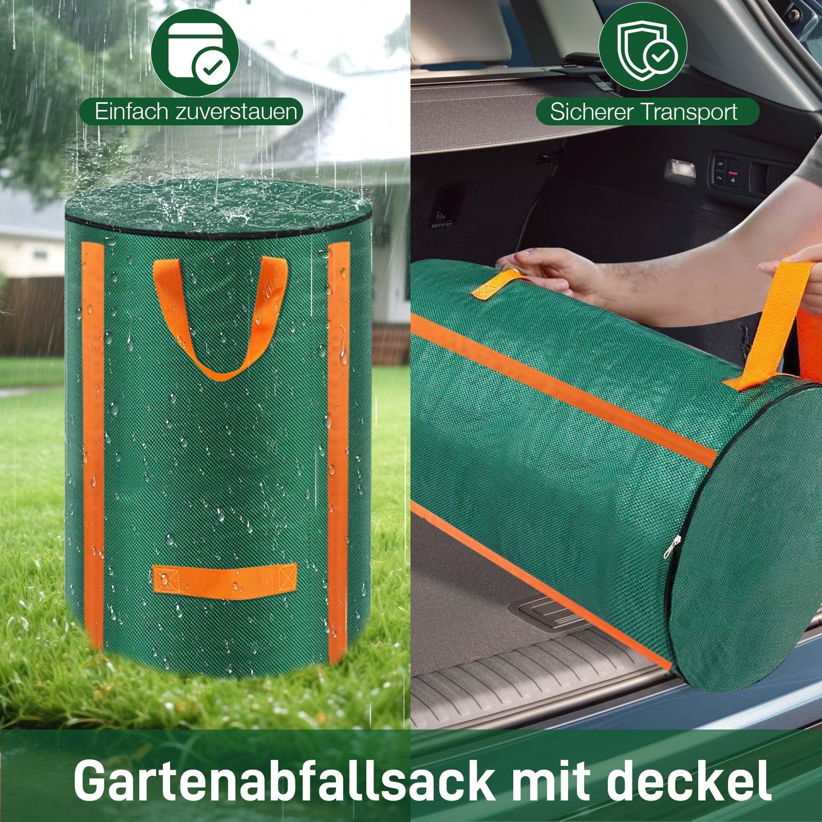 3x Gartenabfallsack stabil 120L - Selbststehend Gartensack Laubsack mit Deckel, Wiederverwendbar Grünschnittsack Laubsammler Korrosionsbeständig für Gartenabfälle und Grünschnitt