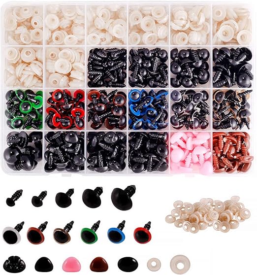 Meafeng 600 Pcs Colorful Plastic Safety Eyes and Noses with washers, for Amigurumi Crafts Doll Crochet Stuffed Animal Teddy Bear Making (Ø 6~14mm)
