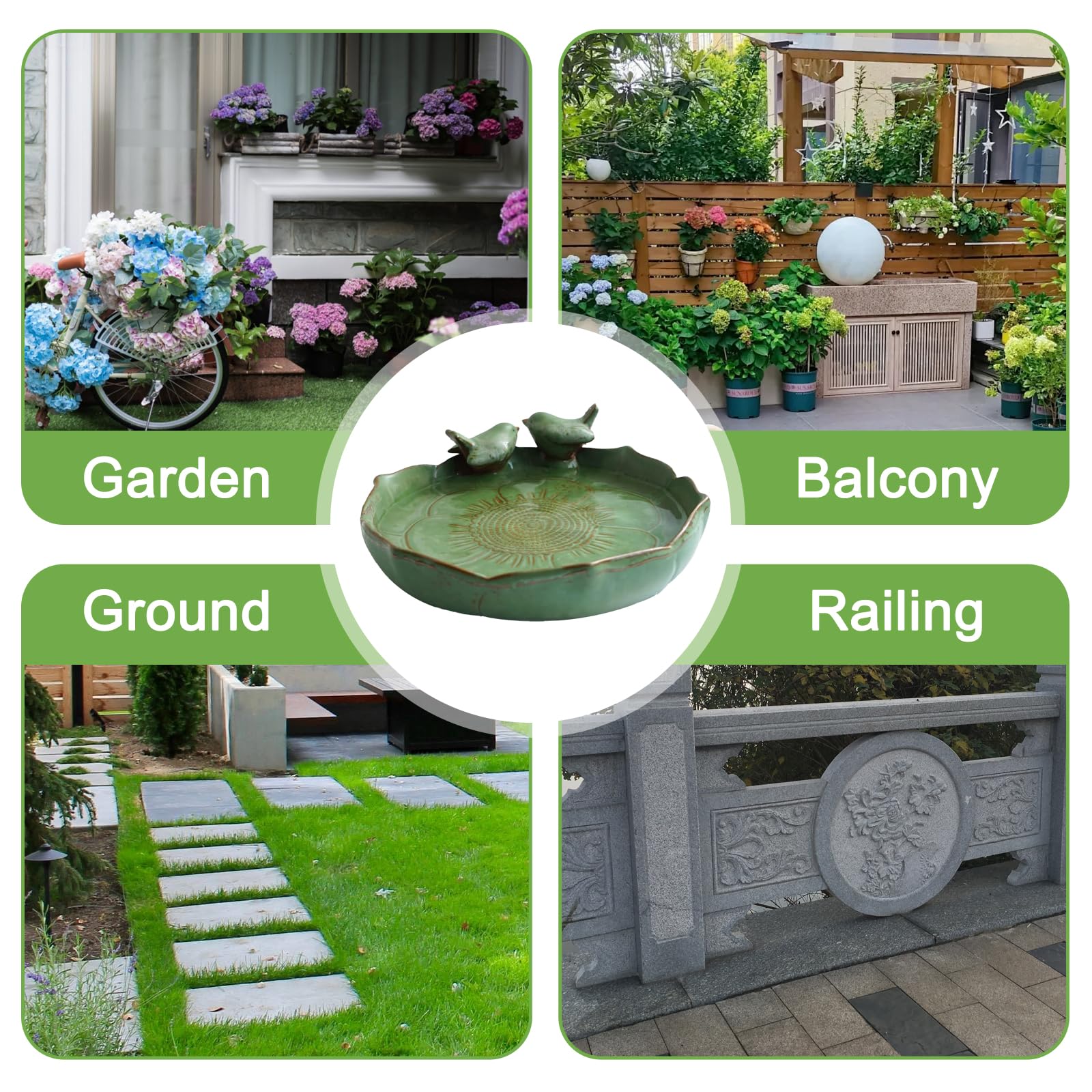 24 cm große Keramik-Vogeltränke oder Vogelfutterstation für Außenbereich, Boden, Deck, Balkon, Garten und Terrasse