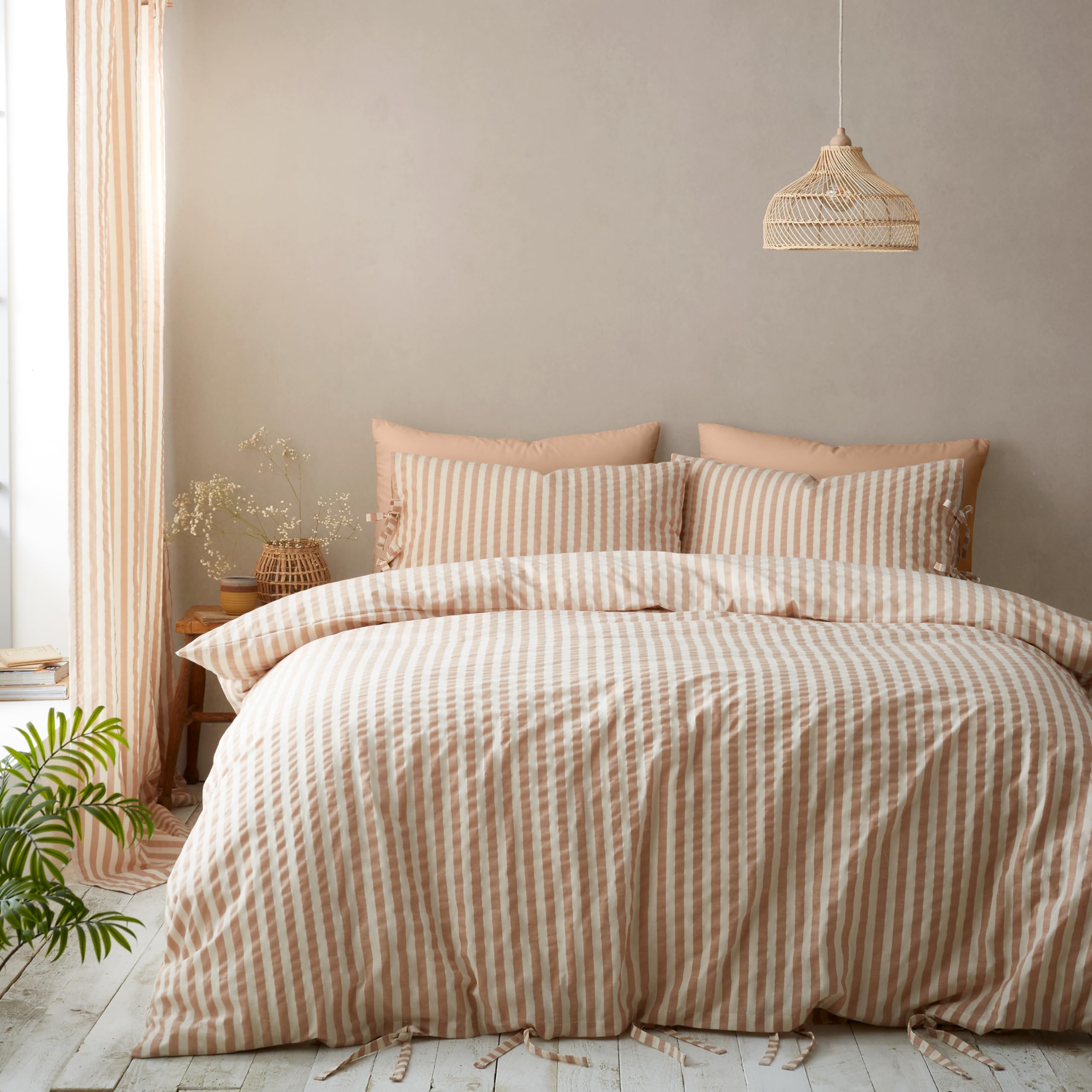 Pineapple Elephant Zanzibar Woven Stripe Single Duvet Cover Set with Pillowcase Clay