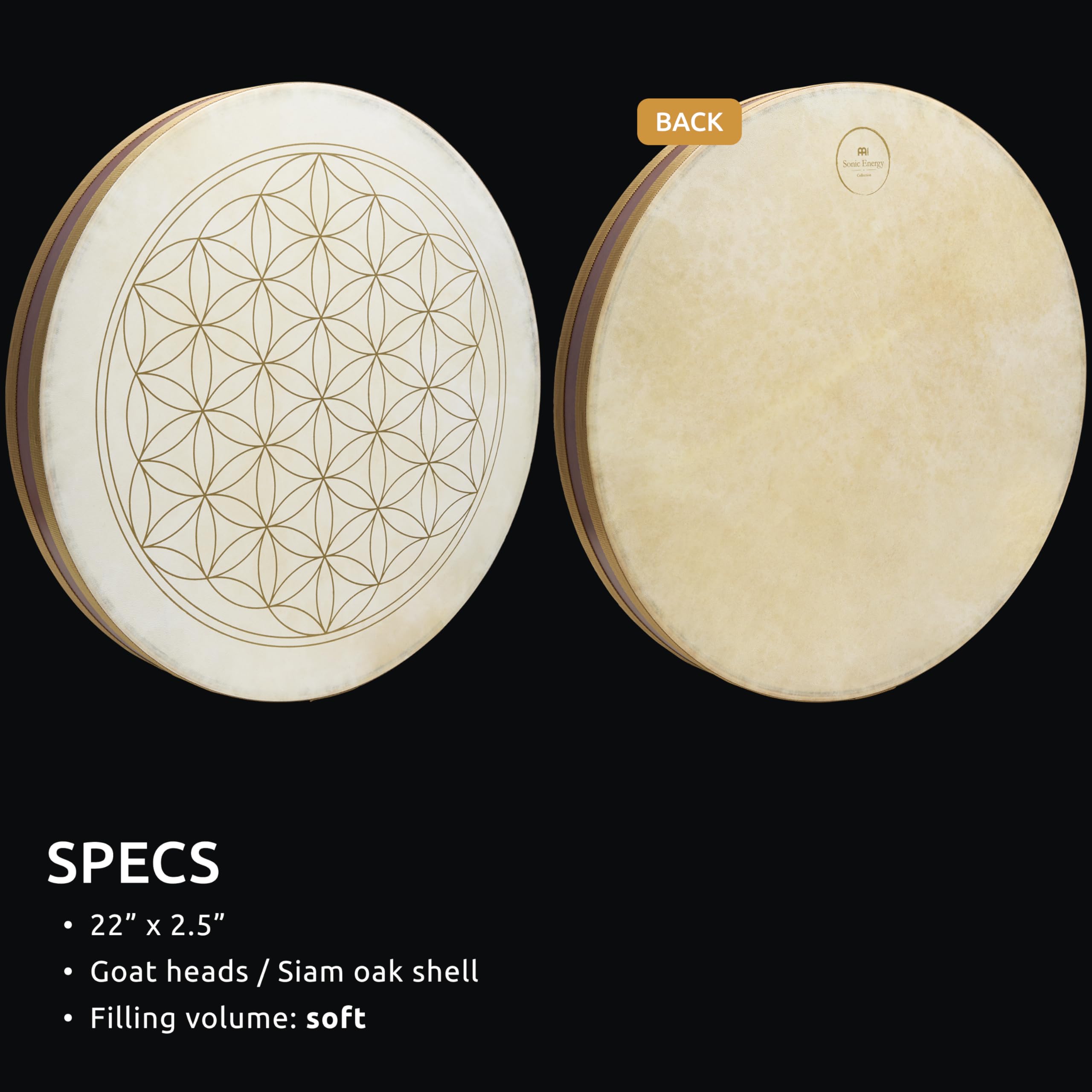 Sonic Energy 22 Zoll Wellen Trommel – Ziegenfell, Flower of Life – Glas-Amaranth-Kugeln – Sanfter Klang – Für Meditation, Klangbad, Percussion (WD22FOL)