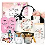 Christian Gifts for Women Faith Based Gift Inspirational Gifts for Women Birthday Unique Catholic Gift Bible Accessories Inclue Bible Verse Jar Butterfly Decorations Socks Glass Can Candles Tote Bag