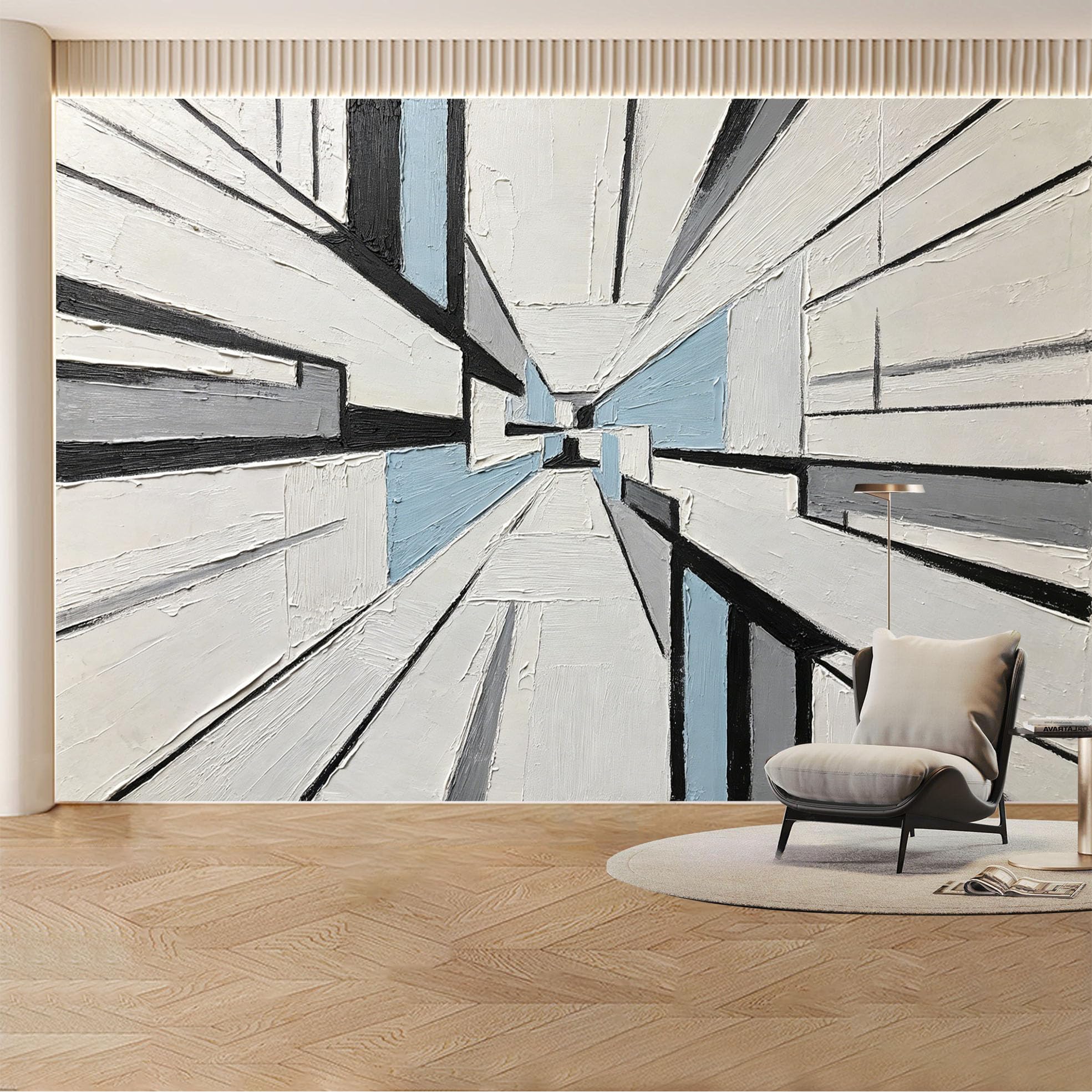 Custom Wall Mural Wallpaper Abstract Geometric Lines 3D Effect Modern Wall Decor Minimalist Nordic Style Removable SelfAdhesive Large Photo for Living Room， Bedroom， Office