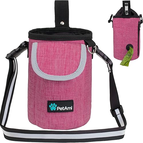 PetAmi Bolsa de golosinas para perros, bolsa grande de entrenamiento para mascotas con bolsillo, soporte de suministros esenciales para