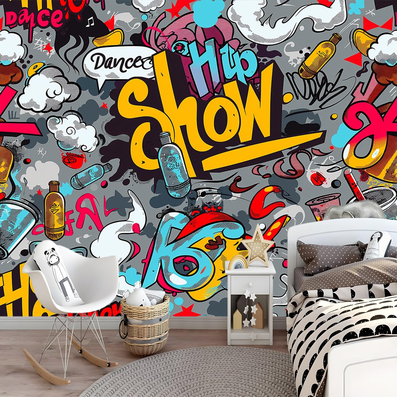 Arte Di Strada Dei Graffiti Del Fumetto Fotomurale - 250 x 175 cm Moda Fotomurali for Living Room, Bedroom, Office - Spettacolo Di Danza Hip-Hop Con Graffiti Carta da Parati