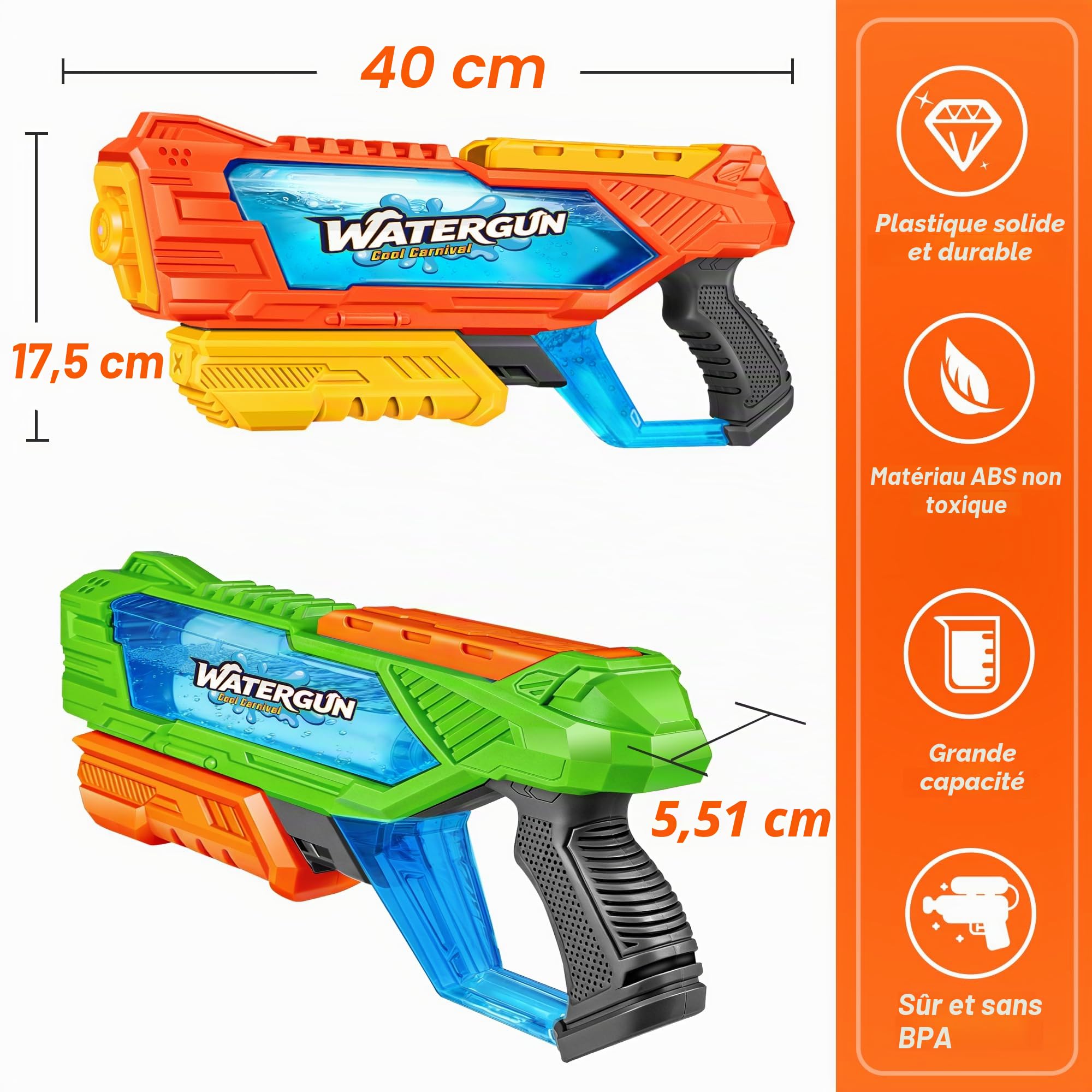Quanquer 3 Pistolets À Eau De 1000 ML avec Grande Portée pour Enfants Et Adultes, Pistolet À Eau À Remplissage Rapide Jusqu’à 32 Pieds, Cadeau D’été Idéal pour Piscine, Plage Et Batailles D’Eau