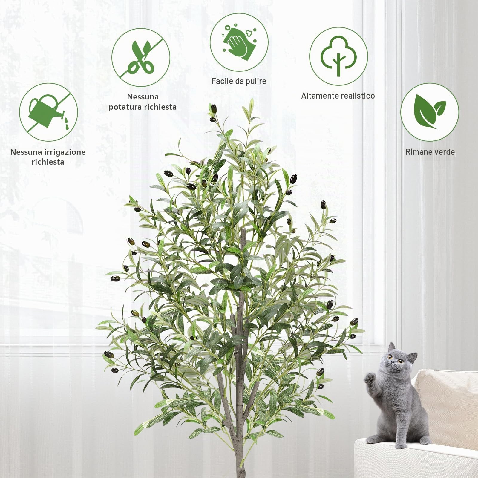 Alyvisun 150cm Olivo Pianta Artificiale, Piante Finte da Interno con Foglie D'olivo Realistiche e Base Inferiore Ispessita con Peso in Cemento, Olivo Artificiale Grandi for Living Room Bedroom Office