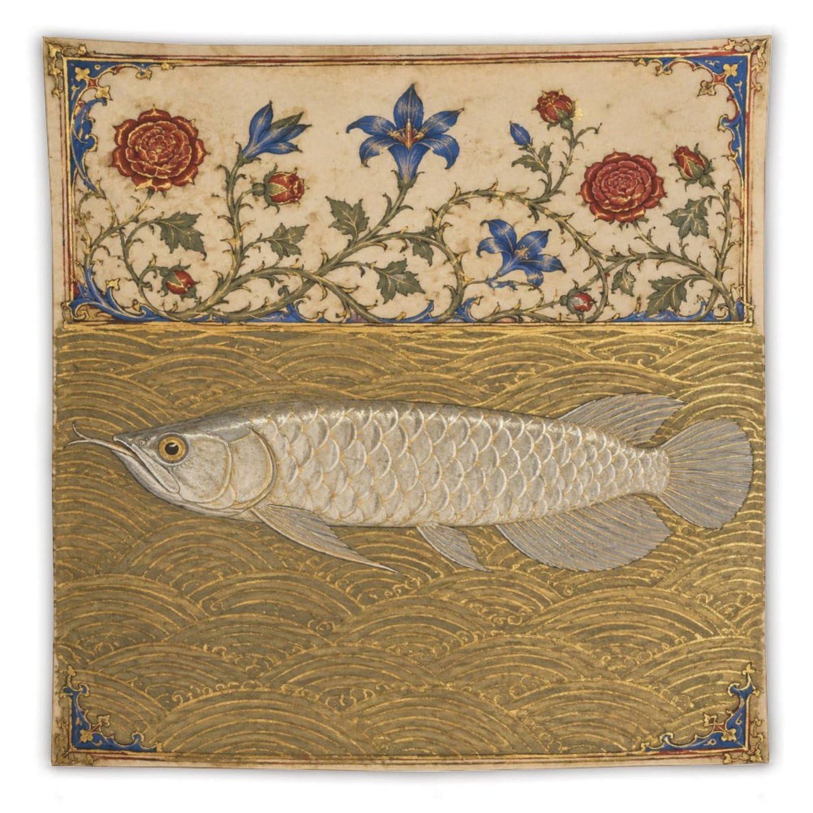 W7C8U2X3 Silver Arowana Wall Tapestry, Realistic Illustration Style