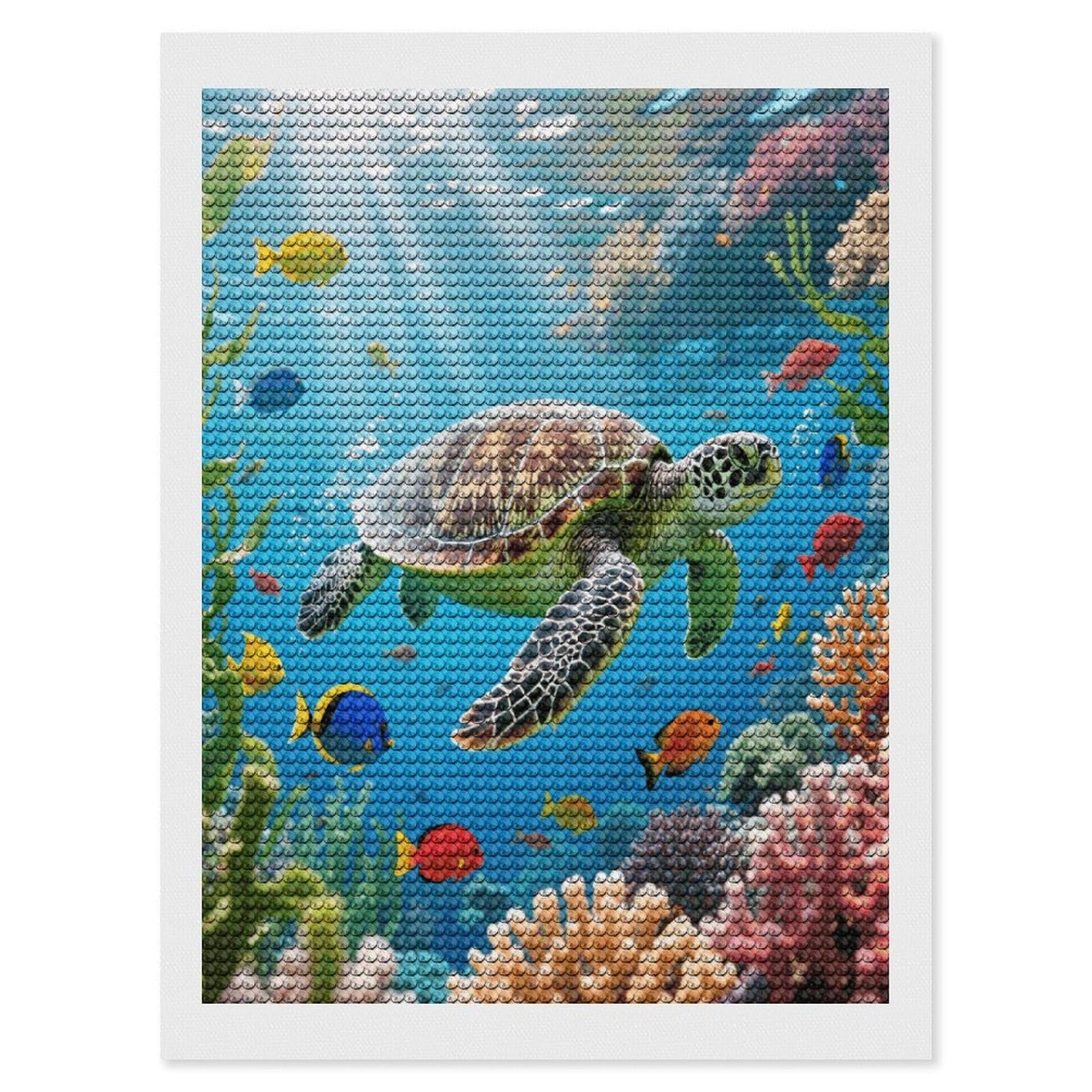 FodPand Sea Turtle Colorful Fish 5D Diamond Painting Kits for Adults Beginners Full Drill Round Diamond Dots Pictures Gem Art Supplies for Home Wall Room Decoration DIY Craft Set Gift 12x16