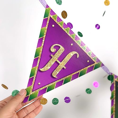 Miniatura 6 de Juego de pancartas y guirnaldas de cuentas de papel para decoración de Mardi Gars, banderines triangulares de bandera para Mardi Gras y suministros