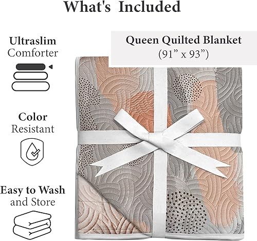 Miniatura 6 de Vianney Edredón Queen Novo Milan Bedding reversible ligero acolchado manta 91 x 93 pulgadas, suave diseño de pinceladas rosa y gris, colcha