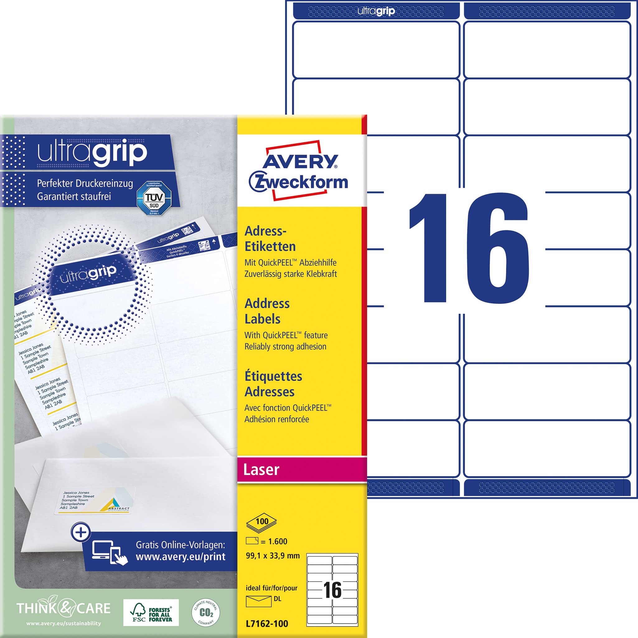 Avery L7162-100 - QuickPEEL Address Label 99x34mm L7162-100 (1600Labels)