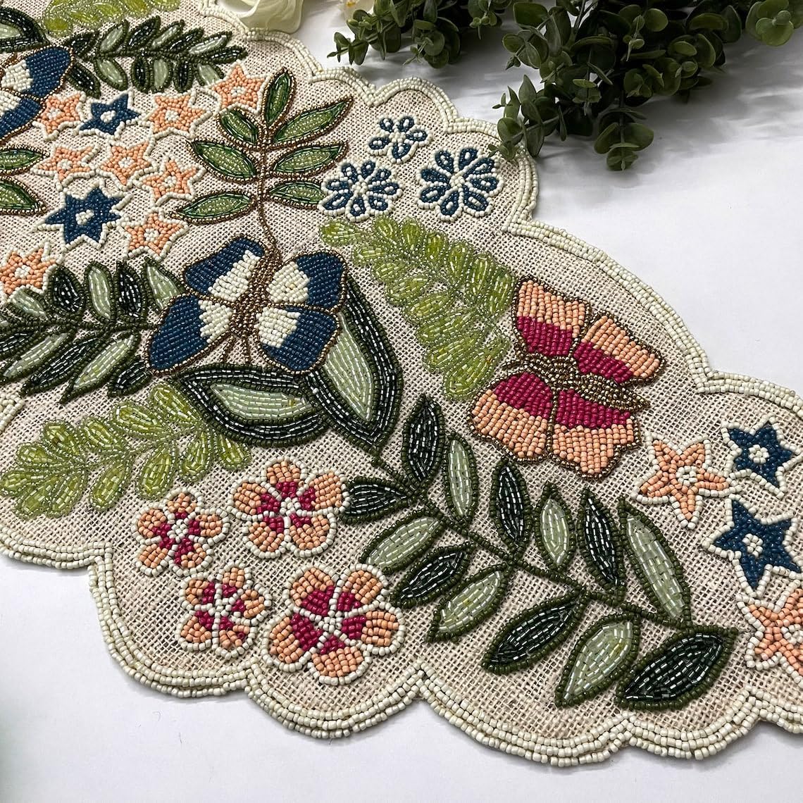 Enliven Handmade Beaded Table Runner, 13x36 Inches Lightweight Decorative Table Runner, Perfect for Dining/Wedding/Party/Everyday Use & Easy to Clean, Elegant Floral Beaded Runner (Multicolor)