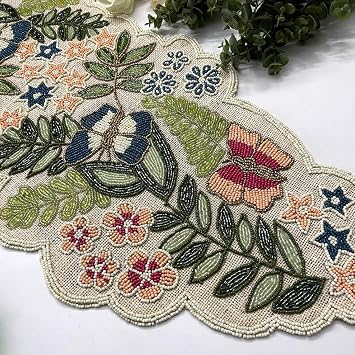 Enliven Handmade Beaded Table Runner, 13x36 Inches Lightweight Decorative Table Runner, Perfect for Dining/Wedding/Party/Everyday Use & Easy to Clean, Elegant Floral Beaded Runner Multicolor