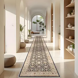 YOUFORTONG 3x20 Extra Long Runners for Hallways: Soft Kitchen Rug Non Slip Rug Runner with Rubber Backing for Bathroom Washable Non Shedding Farmhouse Runner Rug (Black, 3X20)