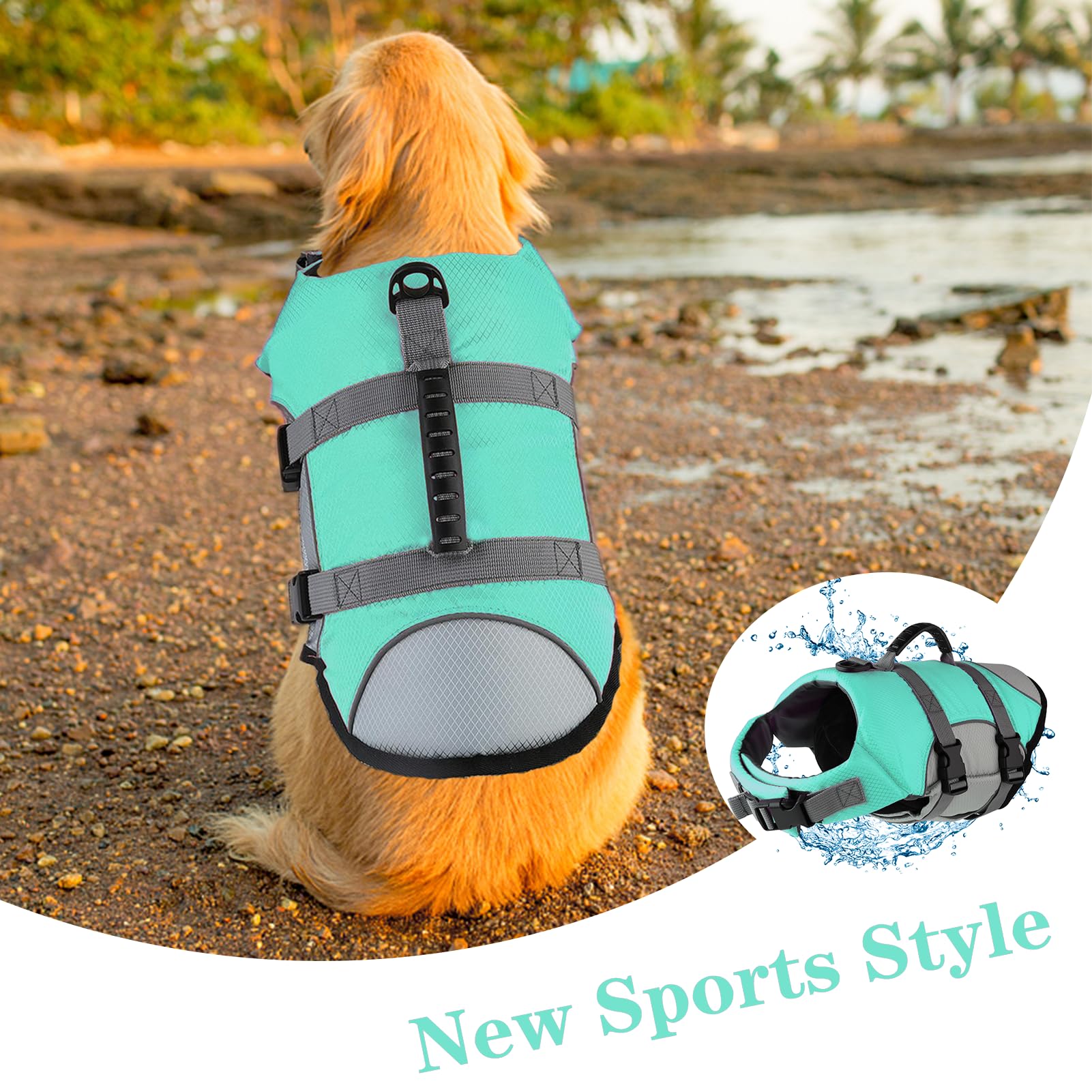 Mklhgty Chaleco Salvavidas para Perro, Reflectante, Ajustable, con asa de Rescate, para Nadar y navegar, Chaleco Salvavidas de Seguridad para Mascotas Ripstop para Perros pequeños, medianos y Grandes