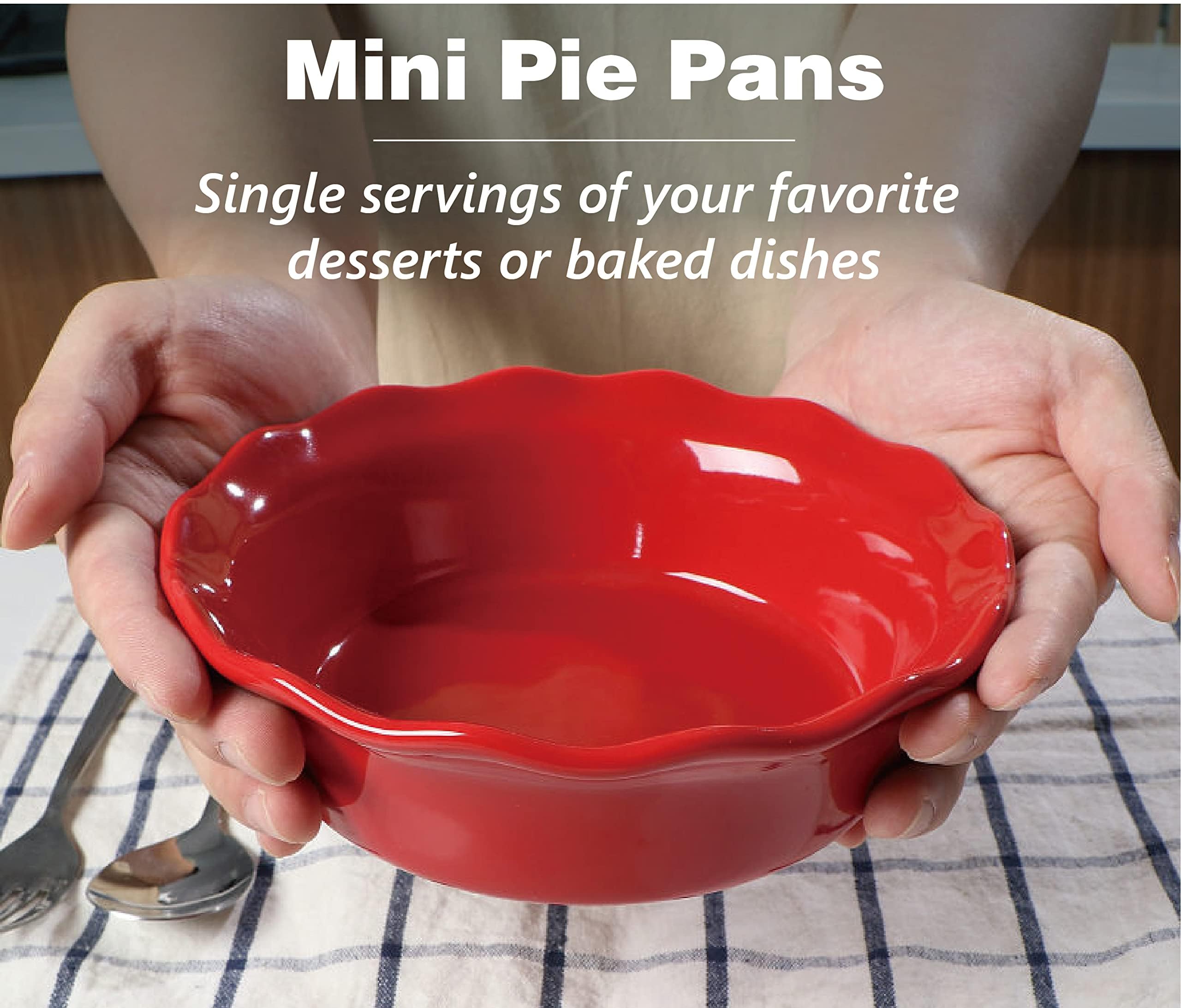 ONEMORE Mini bandeja de cerámica para hornear, 16 onzas estilo clásico placa de pastel conjunto de 4 (rojo cerezo)