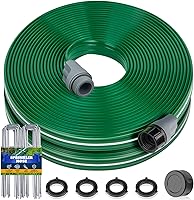Jin&Bao 50FT Sprinkler Soaker Hose with Holes - Heavy Duty Garden Watering Hose for Lawn Irrigation, Includes Staples