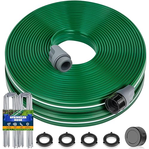 Jin&Bao Sprinkler Hose with Holes 15FT, Heavy Duty Watering Garden Hose, High-Efficiency Sprinklers System for Lawn and Garden with Staples