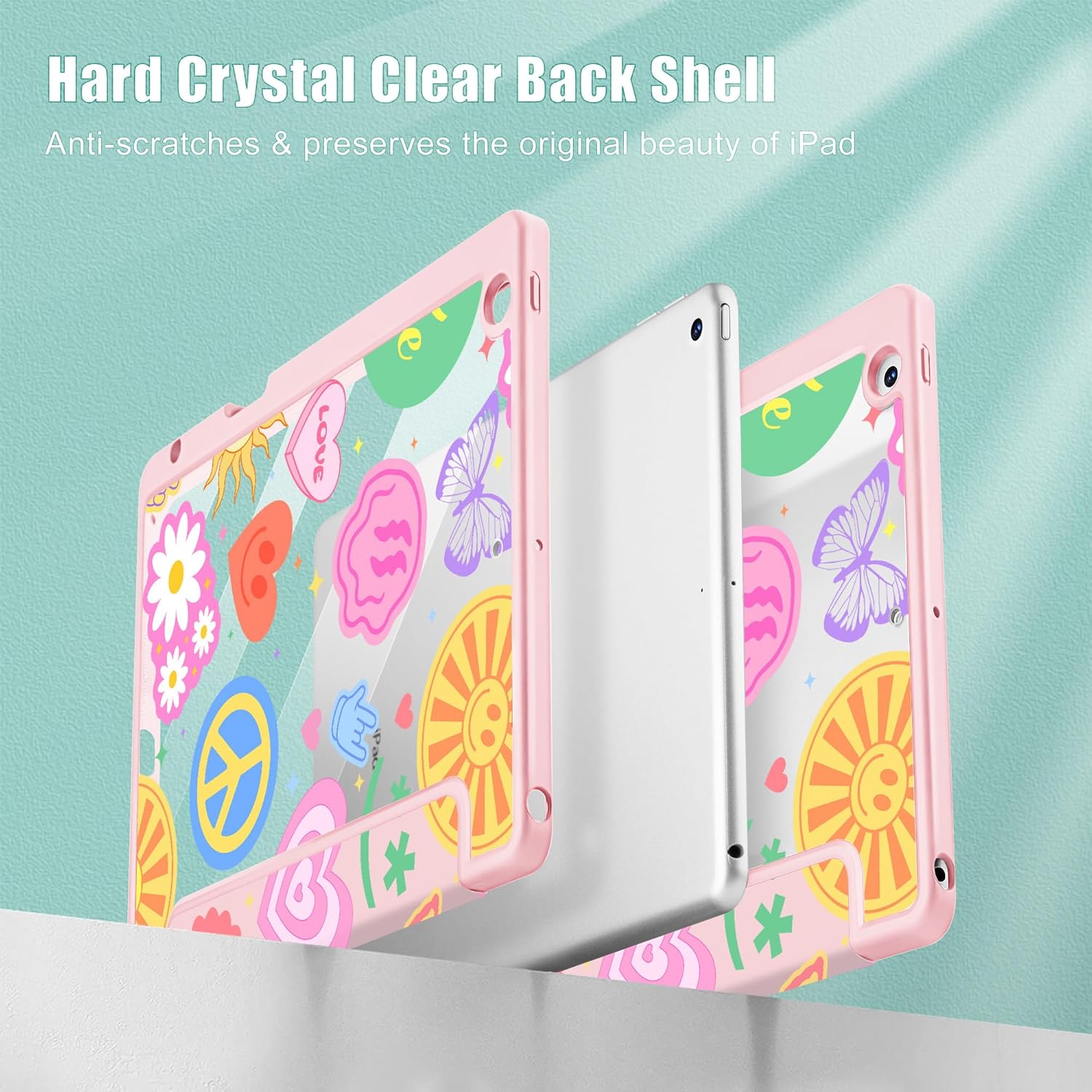 May Chen for iPad 9th Generation with Pencil Holder, iPad 8th/7th Gen Case 10.2-inch, [Penceil Holder] Trifold Stand Auto Wake/Sleep Clear TPU Protection Back Cover, Smile Art - Image 4