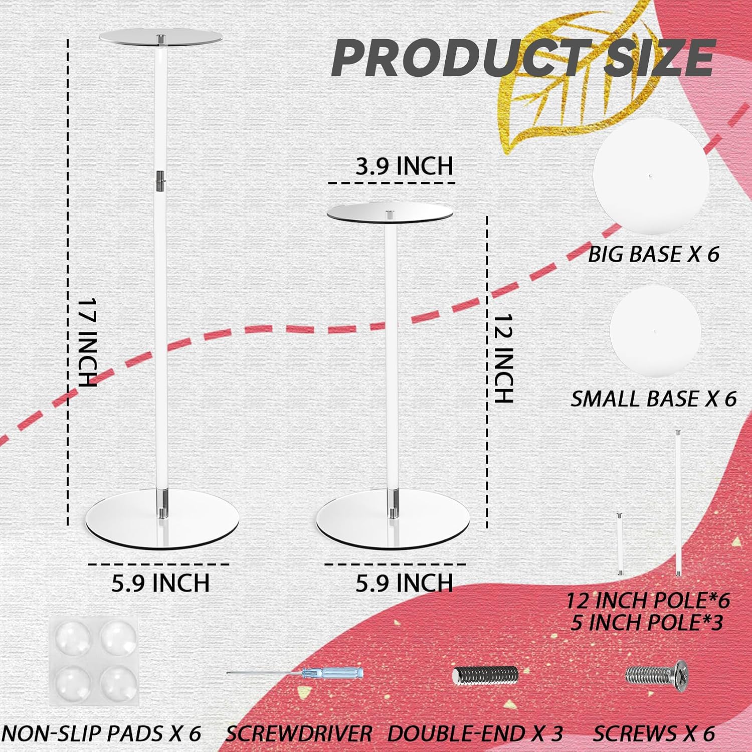Acrylic Clear Hat Display Stand, 12" to 17" Adjustable Height Hat Holder, Wig Hat Display Rack, Round Acrylic Risers for Display Hat (6 pcs)