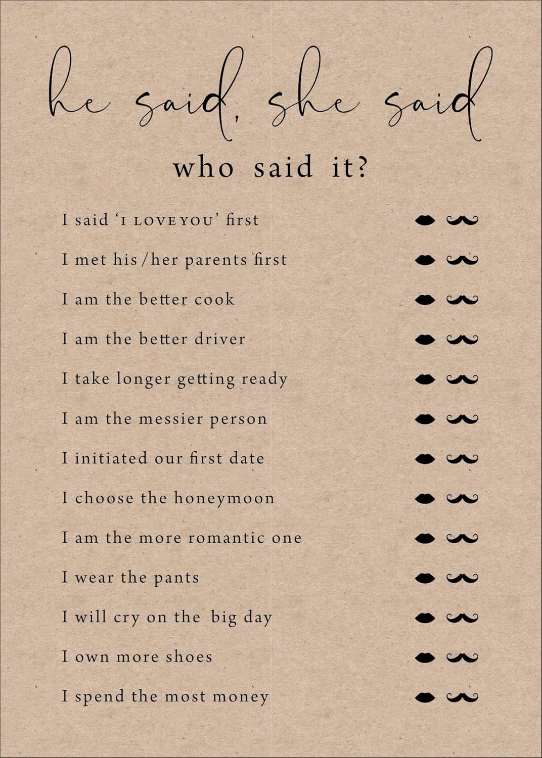 Rustic Kraft Paper Theme Bridal Shower Games Set of 5 (Activities for 50 Guests) Fun Bachelorette Party Games Set Bundle