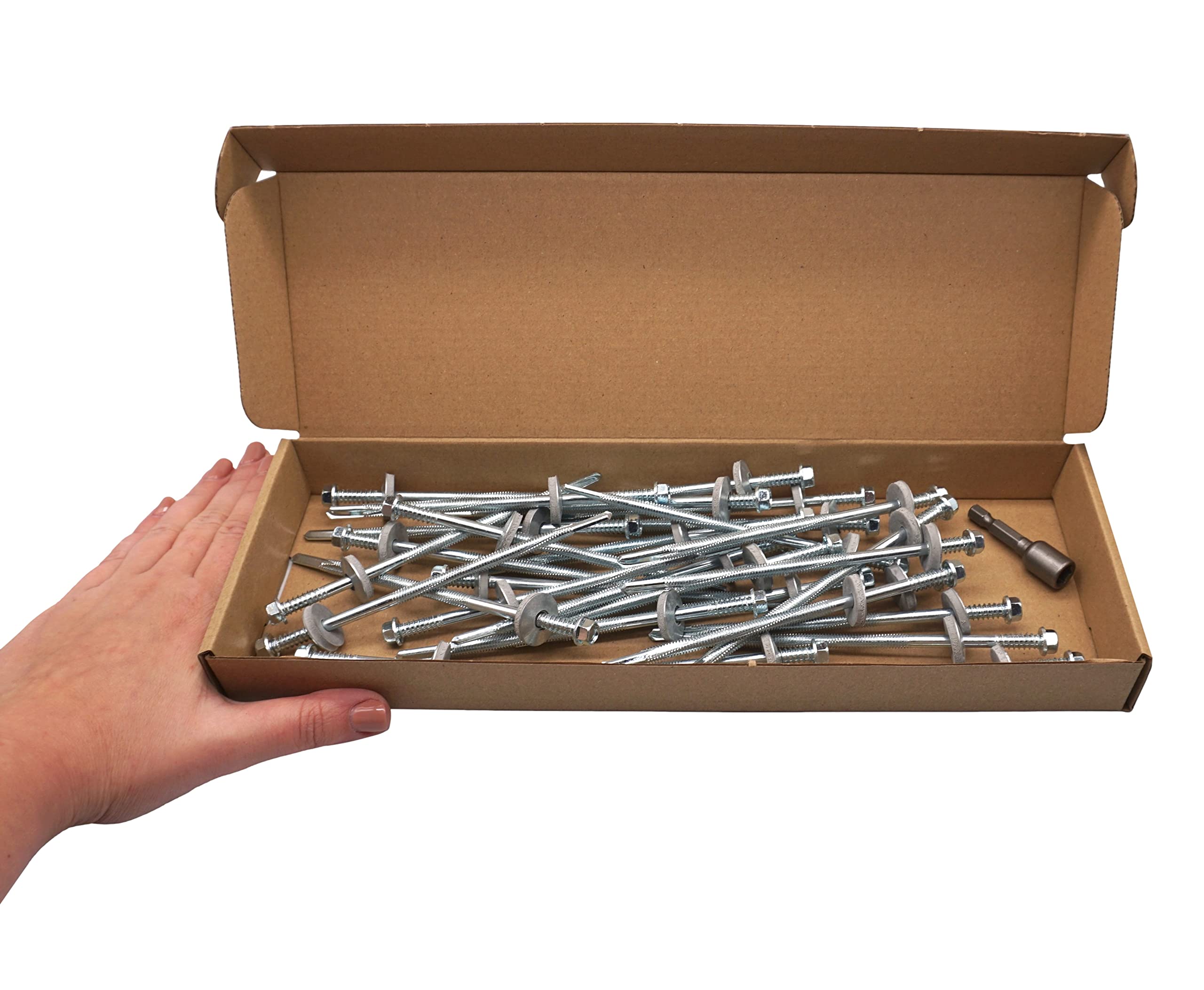 SKIR'CO (30 pcs) Self Drilling 5.5 x 130 mm Zinc Plated Screws with EPDM Washers for Sandwich Panels Hex Head - Image 4