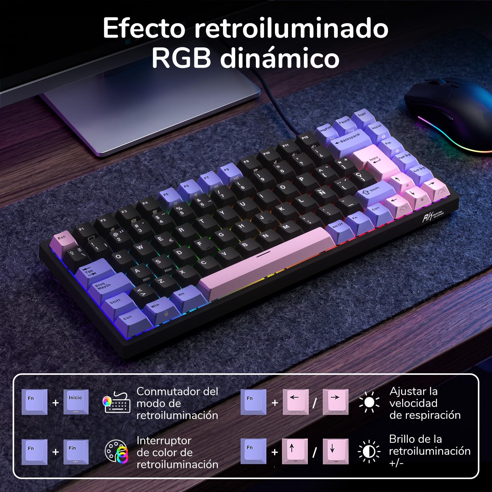 RK ROYAL KLUDGE RK84-ES Cableado 75% TKL RGB Hot Swappable Teclado Mecánico para Juegos, QWERTY Español