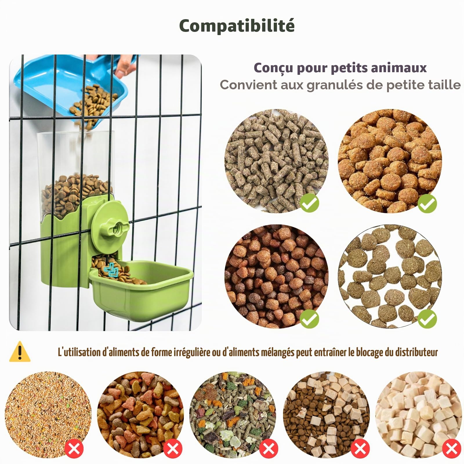 Distributeur Automatique d'eau et Nourriture pour Animaux, Mangeoire Suspendue pour Cages, Station d'alimentation pour Chiot, Chaton, Lapin, Cochon d'Inde, Chinchilla, Furet, hérisson (Vert)