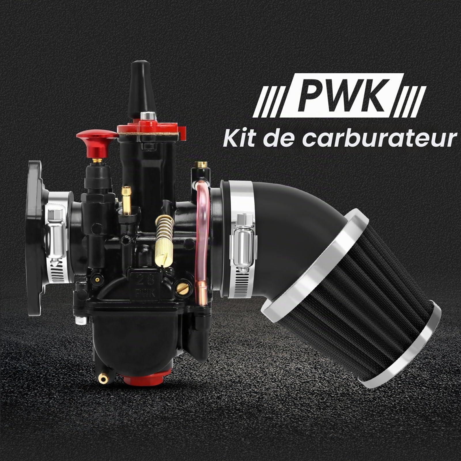 PWK – Kit de carburateur de course de 24 mm avec filtre à air, 10 jets principaux, 10 jets pilotes lents, universels pour moteur 2T 4T, motocross, moto, scooter, ATV, Quad, Go Kart (24 mm)