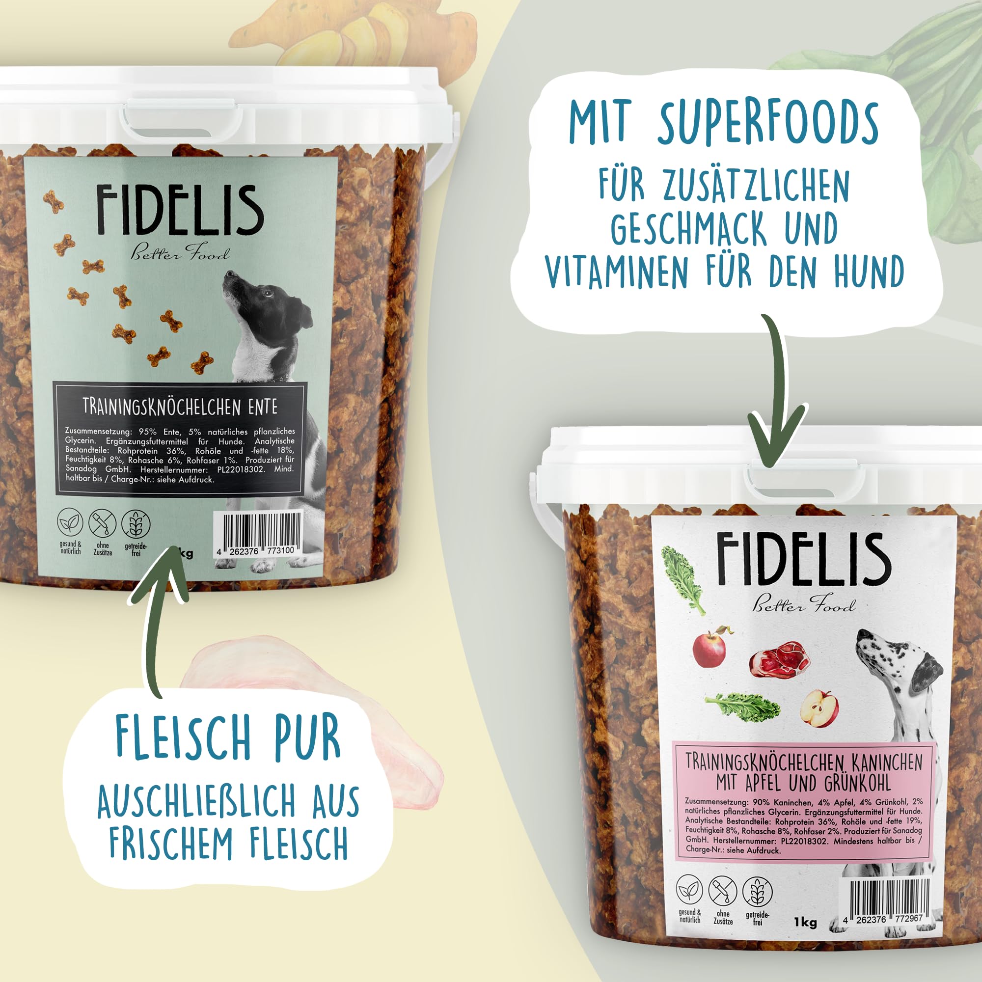 Cuccia da allenamento per coniglio con mela e cavolo (secchio da 1 kg)